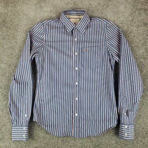 Hollister Shirt Medium M Mens Blue Pink Stripe Long Sleeve Collared Button Up